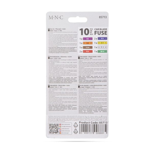 Biztosíték készlet + fázisceruza + teszter - késes - 10 db - 6 - 24V, 3 - 30A