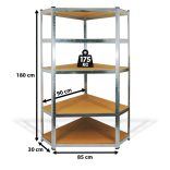 Fémpolc állvány - sarok - 5 szintes - fém - max. 175 kg - 180 x 90 x 30 cm