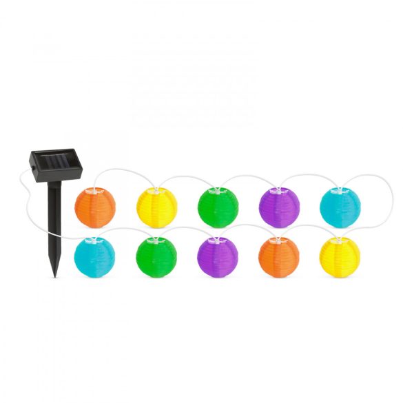 Szolár lampion fényfüzér - 10 db színes lampion, hidegfehér LED - 3,7 m 11227B