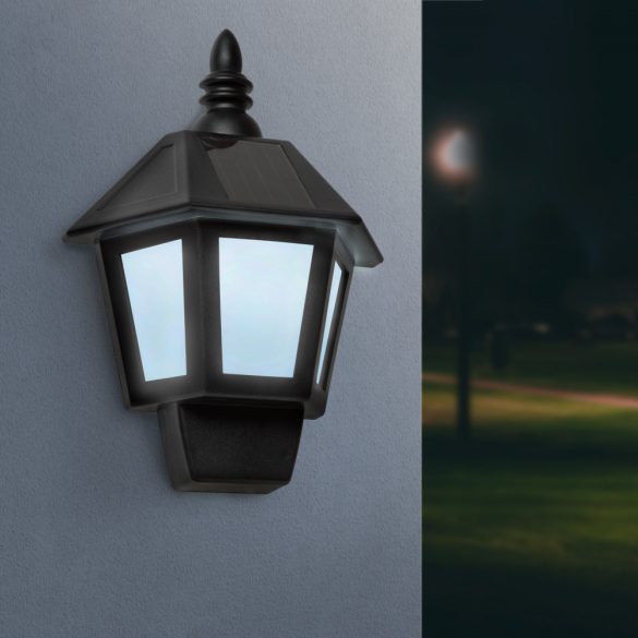 2 az 1-ben szolár fali lámpa, lánghatással, hidegfehér LED-del - 28 x 19,5 x 9,6 cm 11244A