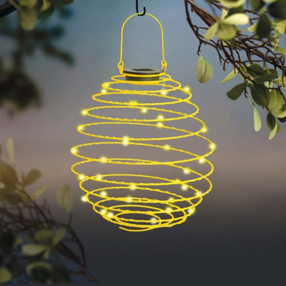 LED-es szolár spirál gömb lámpa - melegfehér - 22 cm - sárga színben 11248