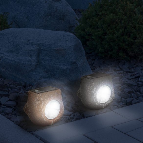 LED-es kültéri szolárlámpa - "szürke kő" - hidegfehér - 80 x 56 x 70 mm 11389D