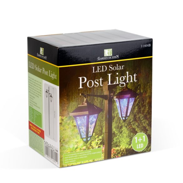 LED-es szolár lámpa - kandeláber - 137 cm - fekete - hidegfehér