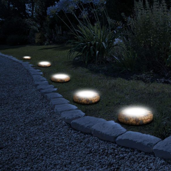 LED-es leszúrható szolár lámpa - köves - melegfehér - 12 x 12 x 2,5 (+11) cm 11440E