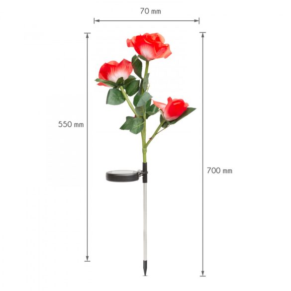 Leszúrható szolár virág - piros, fehér rózsa, RGB LED - 70 cm - 2 db / csomag 11723