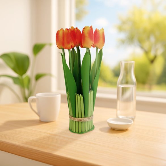 Műnövény dekoráció - tulipán - narancssárga - 26 x 6,5 cm