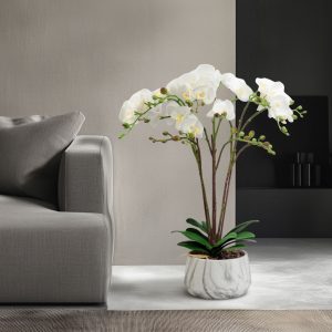 Műnövény dekoráció - orchidea - fehér - 58 cm