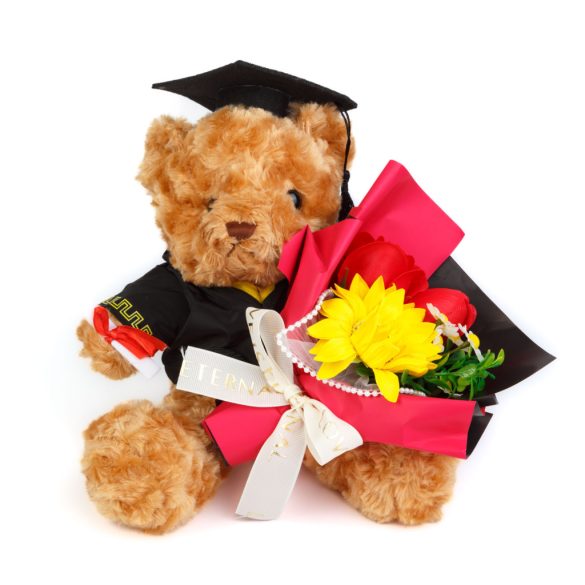 Műnövény dekoráció - maci, virággal - 28 x 17 x 17 cm