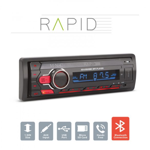 Fejegység "Rapid" - 1 DIN - 4 x 50 W - BT - MP3 - AUX - SD - USB 39750