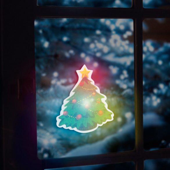 Karácsonyi RGB LED dekor - öntapadós - fenyőfa  56513A