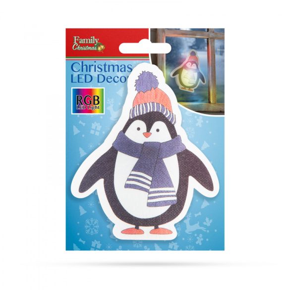 Karácsonyi RGB LED dekor - öntapadós - pingvin  56513B