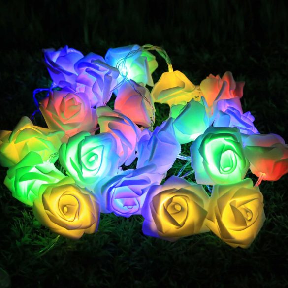 LED fényfüzér - rózsa - 10 LED - 1,9 méter - színes - 2 x AA  56516