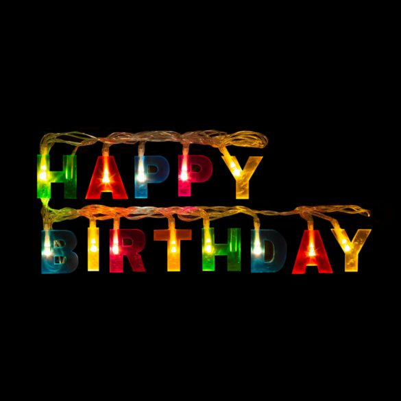 Születésnapi LED-es fényfüzér - "Happy Birthday" - 13 LED - 2 x AA - 2 m 56529A