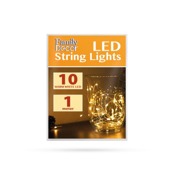 LED fényfüzér - 10 db melegfehér LED - 1 m - 2 x AA