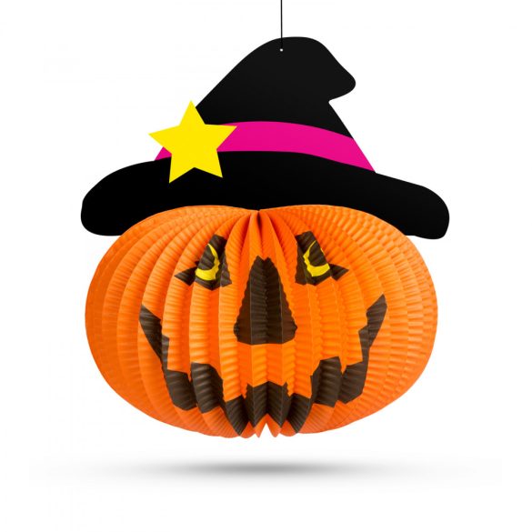 Halloween-i tökös lampion - kalapban - akasztható - 26 cm 58137B
