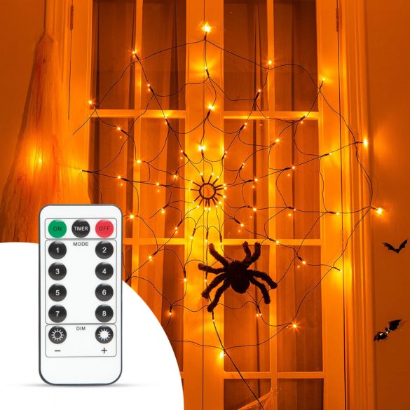 Pókháló fényfüggöny pókkal - melegfehér 60 db LED - USB-s 58150