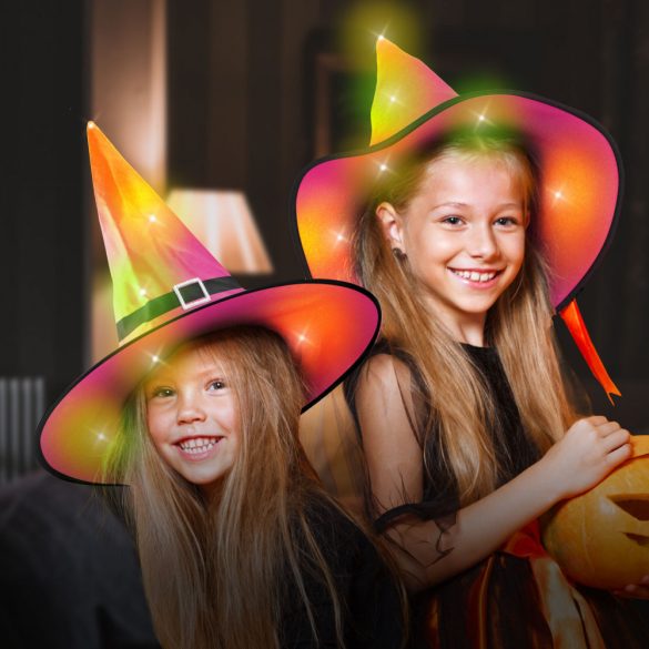 Halloween-i LED-es boszorkány kalap - színes, poliészter - 38 cm 58151