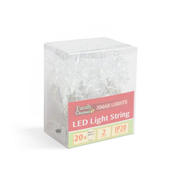 LED fényfüzér - jégkristály - 2,3 m - 20 LED - melegfehér - 2 x AA  58214