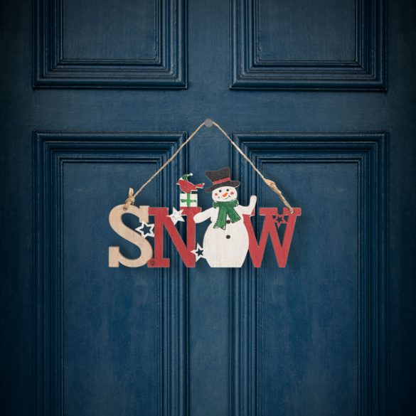 Karácsonyi dekor fából - hóember - akasztóval - 17 x 9 cm 58250B