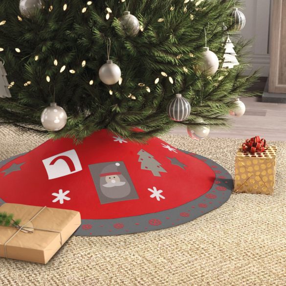 Karácsonyfa alá terítő - 97 cm - poliészter - szürke / piros 58277A