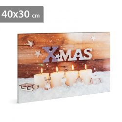   Karácsonyi LED-es hangulatkép - fali akasztóval, 2 x AA, 40 x 30 cm 58460