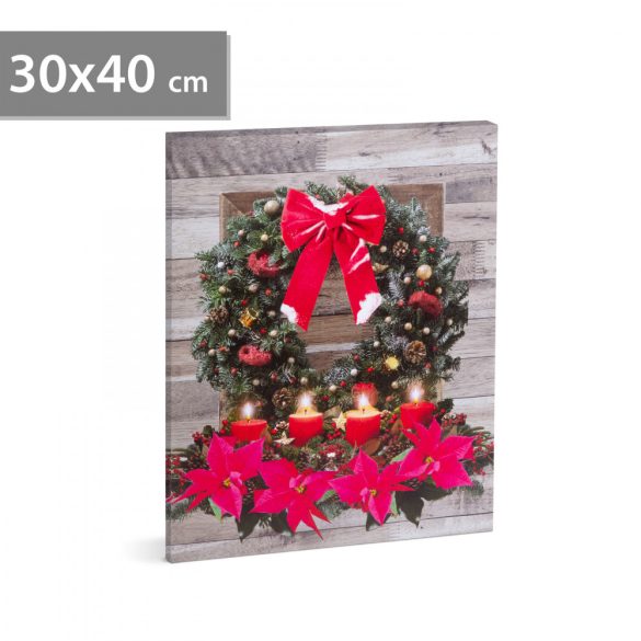 Karácsonyi LED-es hangulatkép - fali akasztóval, 2 x AA, 30 x 40 cm 58468