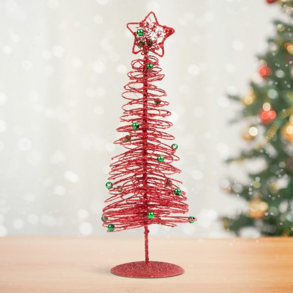 Karácsonyi, glitteres, fém karácsonyfa - 28 cm - piros 58622A