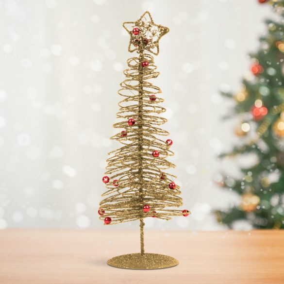 Karácsonyi, glitteres, fém karácsonyfa - 28 cm - arany 58622B