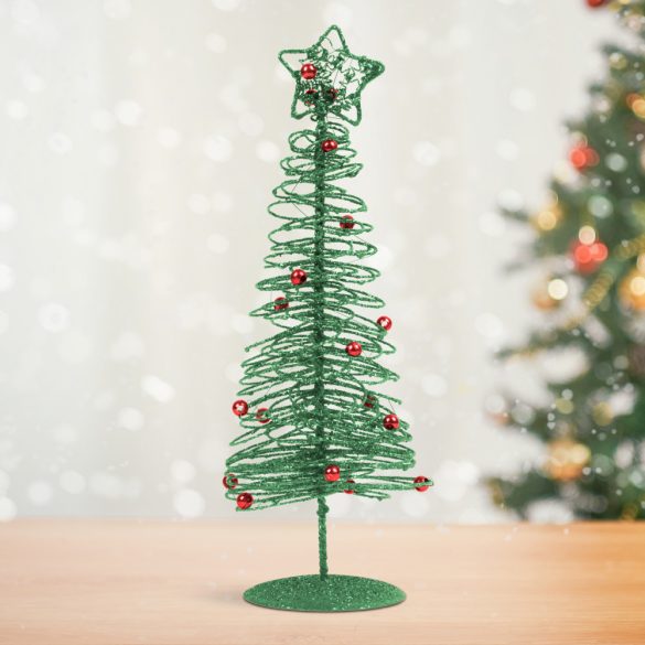 Karácsonyi, glitteres, fém karácsonyfa - 28 cm - zöld 58622D