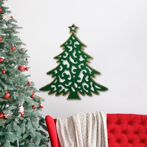 Karácsonyi dekor - karácsonyfa - 39 x 45 cm - zöld / arany 58624B