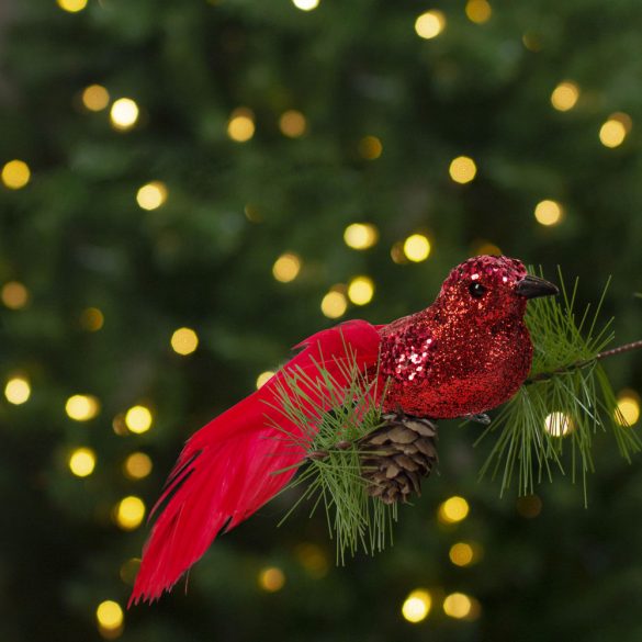 Karácsonyi dísz - csipeszes - glitteres madár - piros - 2 db / csomag 58643A