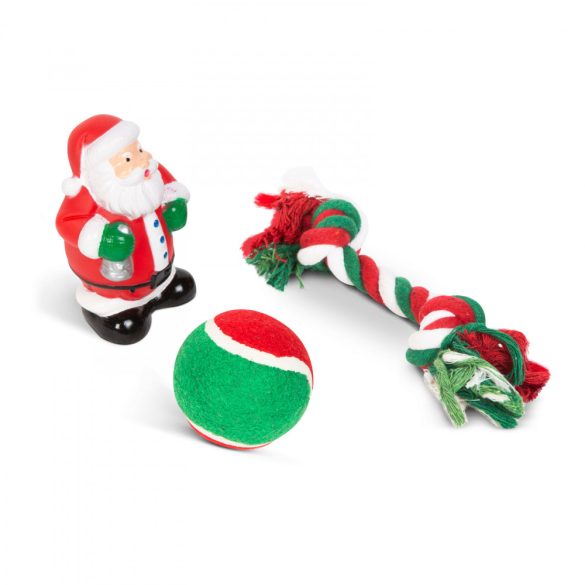 Karácsonyi kutyajáték szett - labda, kötél, mikulás 58650
