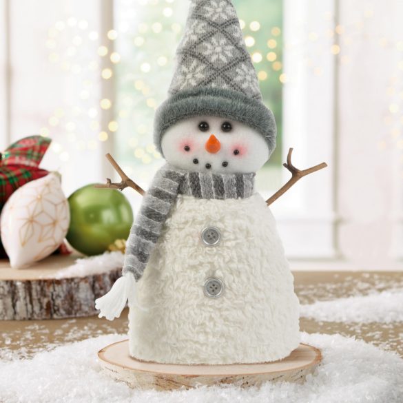 Karácsonyi hóember dekor - bot kezekkel, sapkában - 35 x 22 cm 58730A