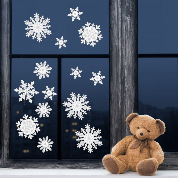Karácsonyi ablakdekor szett  jégkristály - papír, fehér 58743