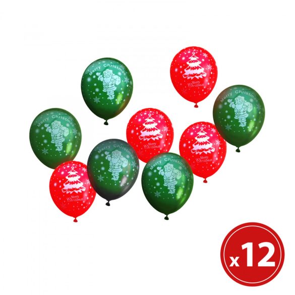 Lufi szett - piros-zöld, karácsonyi motívumokkal - 12 db / csomag 58752