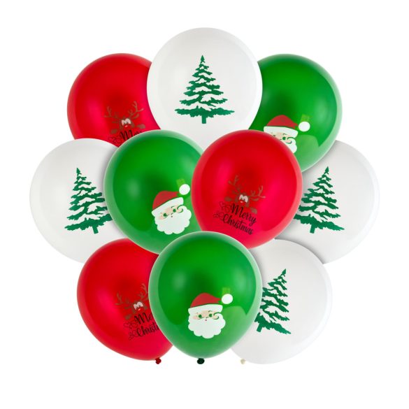 Lufi szett - piros, fehér, zöld, karácsonyi motívumokkal - 10 db / csomag