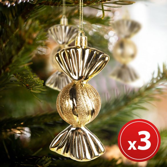 Karácsonyfadísz szett - szaloncukor - akasztóval - arany - 11 x 4 cm 58761A