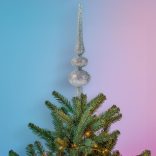 Karácsonyfa csúcsdísz - ezüst, glitteres - 30 x 7 cm