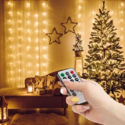   Fényfüggöny - 100 db melegfehér microLED-del - 3 x 1 m - 230V - távirányítós