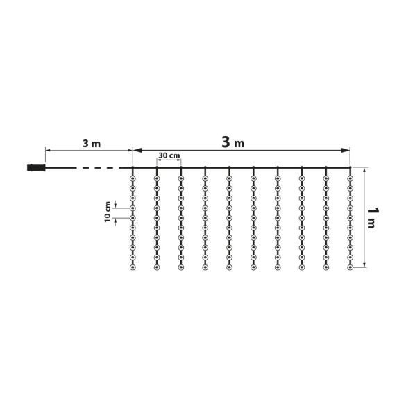 Fényfüggöny - 100 db hidegfehér microLED-del - 3 x 1 m - 230V - távirányítós