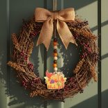 Őszi dekoráció - bőség kosár - akasztható - fa - 29 x 9 cm