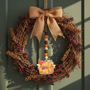 Őszi dekoráció - bőség kosár - akasztható - fa - 29 x 9 cm
