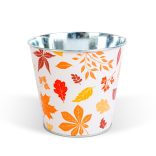 Őszi dekoráció - fém kaspó, vödör - leveles - 15 x 13,7 cm