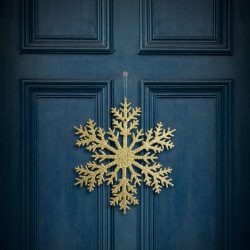   Karácsonyi dekoráció - jégkristály - glitteres arany - akasztható - 31 cm