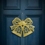 Karácsonyi dekoráció - masni - akasztható - glitteres arany - 35 cm