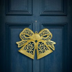   Karácsonyi dekoráció - masni - akasztható - glitteres arany - 35 cm