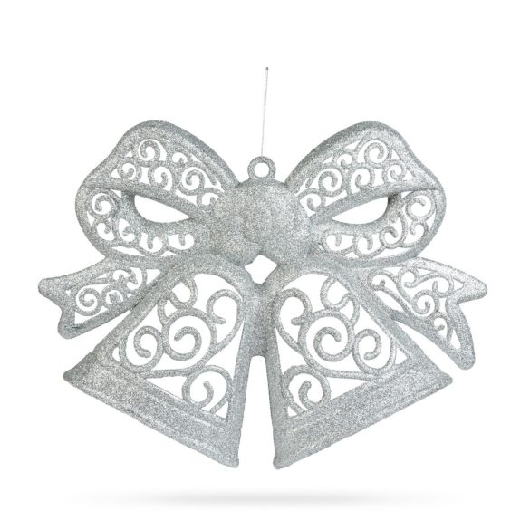 Karácsonyi dekoráció - masni - akasztható - ezüst - 35 cm