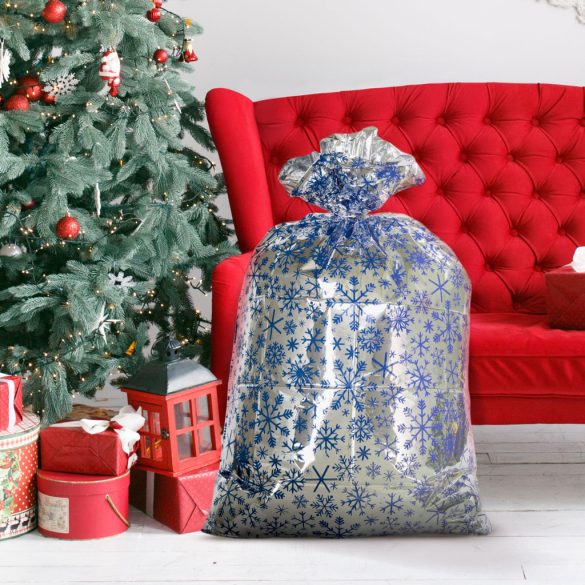 Karácsonyi ajándék tasak - extra nagy - fólia - jégkristály - 78 x 120 cm