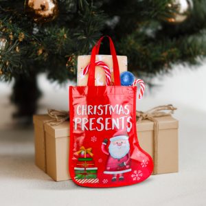 Karácsonyi ajándéktáska - csizma - 33 cm - piros