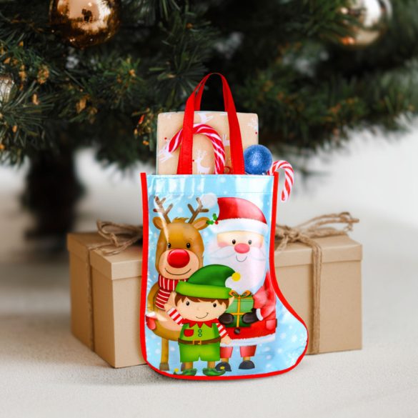 Karácsonyi ajándéktáska - csizma - 33 cm - kék